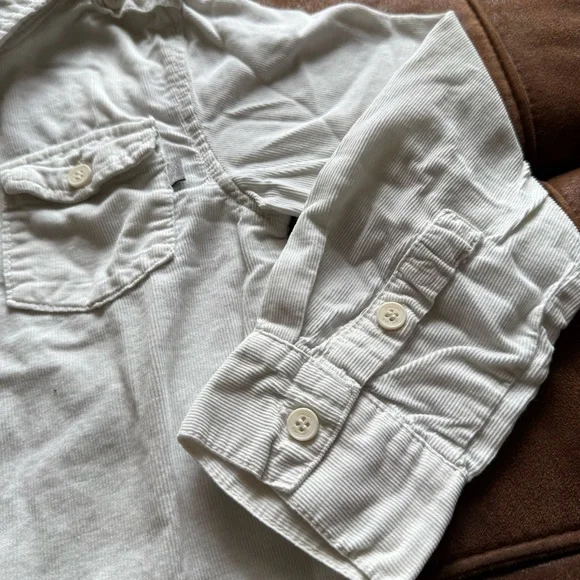 All kids items 5/$25 Juniors Off White Button-Up Corduroy Shirt - Picture 4 of 9